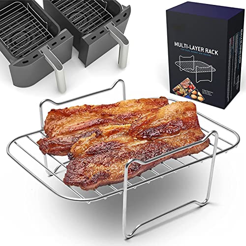 Air Fryer Rack, Dual Side Air Grilling für Ofen, Fit Double Basket 304 Edelstahl Dehydrator Cooking Rack, Ninja Toast Air Rack Barbecue Stack für Grillzwecke zu Mikrowellenbacken von Geruwam