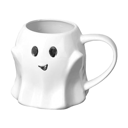Geister-Tasse, 440 ml, Keramik-Cartoon-Kaffeetasse, Halloween-Ghostface-Tasse, weiße Keramik-Kaffeetasse in Geisterform mit Henkels, Geister-Halloween-Keramik-Kaffeetasse, Cartoon-Elf-Tasse für Kaffee von Geruwam