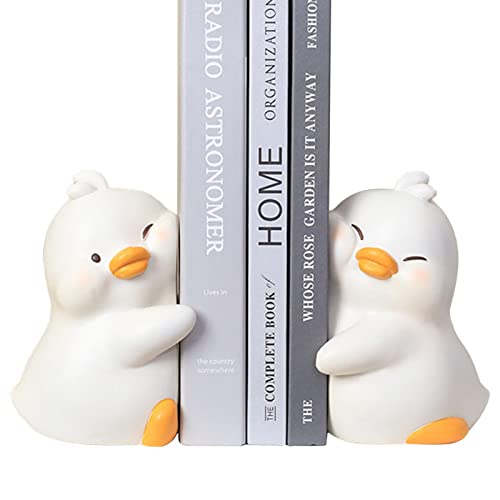 Geruwam Süße Buchstützen,Cartoon-Enten-Buchstützen - Enten umarmen Bücherregal-Stopper, niedlicher Cartoon-Buchhalter aus Kunstharz für das Wohnzimmer von Geruwam