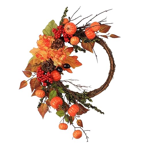 Herbstlicher Kürbiskranz, 19-Zoll-Halloween-Türkranz, künstlicher Kürbiskranz, Herbst-Außenkranz, Thanksgiving-Erntefest-Weihnachtsgirlande, Herbstkränze für die Haustür von Geruwam