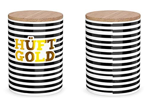 Geschenk Für Dich :-) Vorratsdose HÜFTGOLD schwarz weiß D. 11cm H. 16cm Keramik Bambusdeckel La Vida von Geschenk Für Dich :-)