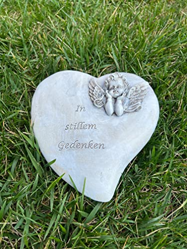 Engel auf Herz mit Spruch In stillem Gedenken Grabstein Grabdeko Deko Herz von Geschenk-Himmel