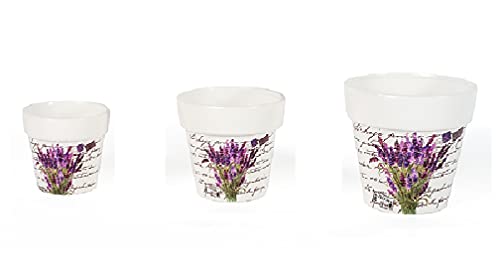 Geschenk-Himmel 3er Set Blumentöpfe Blumenbehälter Pflanzbehälter Lavendel Kräutertöpfe Provence Übertöpfe von Geschenk-Himmel