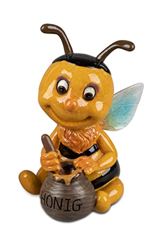 Geschenk-Himmel Biene mit Honigtopf Deko Figur aus Kunststein, 12 x 14 cm, länzende Oberfläche (gelb Biene 2.) von Geschenk-Himmel