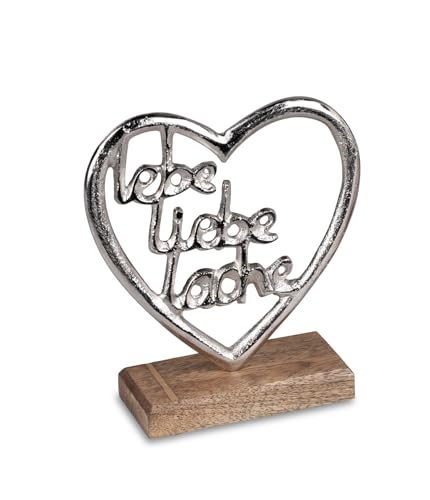 Geschenk-Himmel Schriftzug Lache Liebe Lebe in einem Herz aus Aluminium/Mango Holz Deko Aufsteller Tischdeko Dekoration (Herz ca. 15 cm) von Geschenk-Himmel