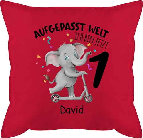 Kissen 50x50-1. Geburtstag - Ich Bin jetzt 1 - Aufgepasst Welt - 50 x 50 cm - Rot - einjährigen ehretag für 1-jährigen Baby personalisiertes Jahr Geburtstagskind Schon eins Mein erster Jahre von Geschenk mit Namen personalisiert by Shirtracer