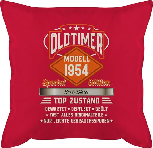 Kissen 50x50-70. Geburtstag - Oldtimer Special Vintage 1954 - Name - Retro Look zum Siebzigsten - 50 x 50 cm - Rot - 70-Geburtstag lustige Geschenke 70 Jahre 70sten sprüche 1953 personalisiertes von Geschenk mit Namen personalisiert by Shirtracer