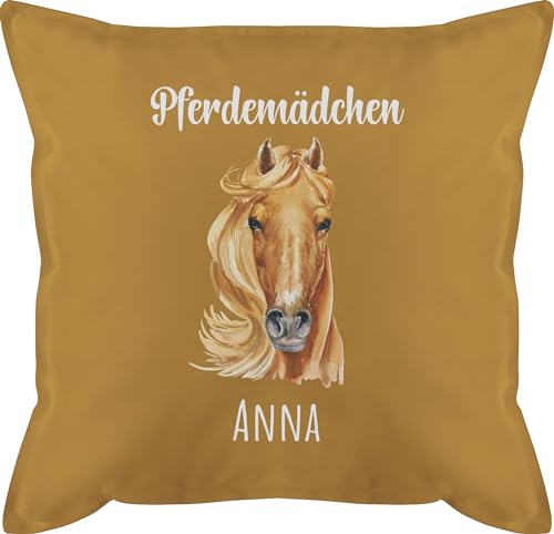 Kissen 50x50 - Pferd - Pferdemädchen mit Namen - Pferde Mädchen Geschenk Personalisierte Geschenke Pferdemädchen Pferde Geschenke für Mädchen Pferde Sachen mit Namen Reiten - 50 x 50 cm - Gelb von Geschenk mit Namen personalisiert by Shirtracer