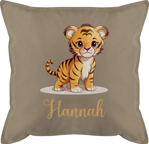 Kissen 50x50 - Tiger mit Namen - Zootiere Tiermotiv - 50 x 50 cm - Beige - Tiger-Kissen Tiger, von Geschenk mit Namen personalisiert by Shirtracer