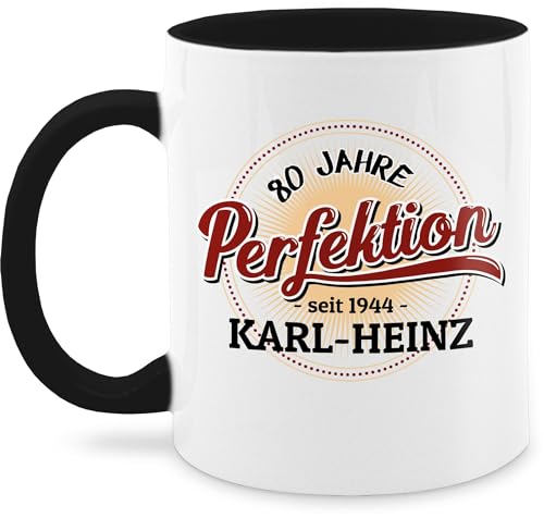 Tasse Tassen 325ml - 80. Geburtstag - 80 Jahre Perfektion - seit 1944 - mit Name - 325 ml - Schwarz - kaffeetassen geschenke für jährige personalisierte zum schokotasse mann 1943 teetasse von Geschenk mit Namen personalisiert by Shirtracer