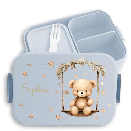 Bento Box Midi für Mepal Bentobox - Kinder Brotdose mit Bär Kinder Lunchbox Bären Motiv Bären Snackbox Schule I - 900 ml - Hellblau - kindergarten geschenke einschulung bear vesperbox vesperdose von Geschenk mit Namen personalisiert by Shirtracer
