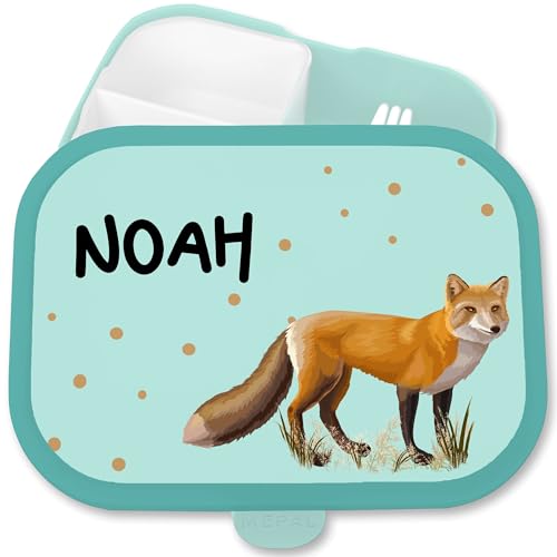 Brotdose Kinder Campus für Mepal - Brotbox Fuchs Jausenbox Fox Vesperdose Fuchsmotiv I Füchse - 750 ml - Türkis - personalisierte junge geschenke waldtiere fächern jungen name kindergarten und von Geschenk mit Namen personalisiert by Shirtracer