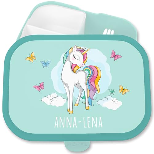 Brotdose Kinder Campus für Mepal - Einhörner - Brotbox Einhorn mit Schmetterlingen Lunchbox Unicorn Geschenk Einschulung Gesxhenke Schulkind I - 750 ml - Türkis - jausenbox mädchen schule von Geschenk mit Namen personalisiert by Shirtracer