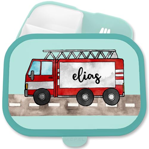 Brotdose Kinder Campus für Mepal - Brotbox Feuerwehrauto Lunchbox Feuerwehr Vesperdose Feuerwehrmann I - 750 ml - Türkis - kinderbrotdosen kindergarten personalisierte geschenke schulkind von Geschenk mit Namen personalisiert by Shirtracer
