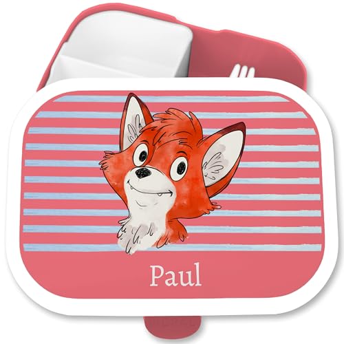 Brotdose Kinder Campus für Mepal - Süßer Fuchs Fox Jungen - 750 ml - Rosa - junge fuchsmotiv brotzeitdose personalisierte füchse fächern waldtiere kind name von Geschenk mit Namen personalisiert by Shirtracer