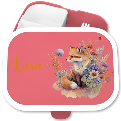 Brotdose Kinder Campus für Mepal - Süßer Fuchs Süße Füchsin Füchse - 750 ml - Rosa - personalisierte junge fuchsmotiv name lunchbox waldtiere brotbüchse fächern brotdose+kinder von Geschenk mit Namen personalisiert by Shirtracer