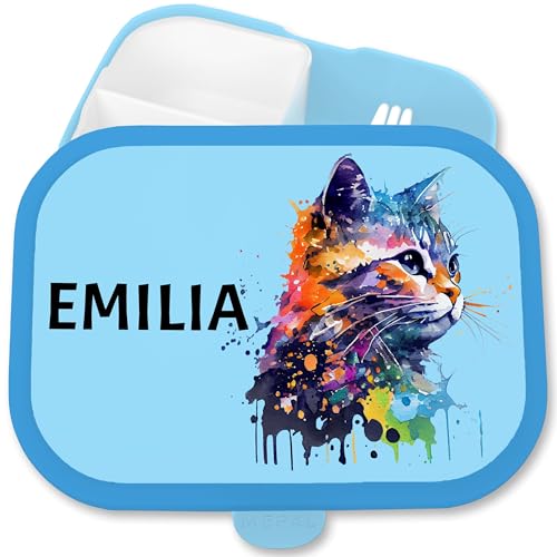 Brotdose Kinder Campus für Mepal - Katze Katzen Cat Cats Katzenliebhaber - 750 ml - Blau - personalisierte lunchbox katzenmotiv und brotbox fächern name pausenbrot box mädchen butterbrotdose von Geschenk mit Namen personalisiert by Shirtracer