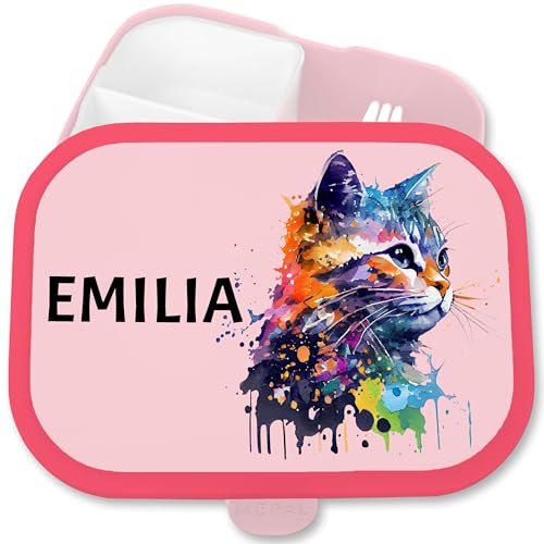 Brotdose Kinder Campus für Mepal - Katzen Brotbox Katze Vesperbox Cat I Cats Lunchbox Katzenliebhaber - 750 ml - Rosa - mädchen fächern schuldose katzenmotiv name jausenbox personalisierte von Geschenk mit Namen personalisiert by Shirtracer