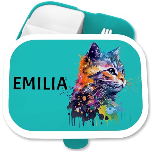 Brotdose Kinder Campus für Mepal - Katze Katzen Cat Cats Katzenliebhaber - 750 ml - Türkis - lunchbox fächern name personalisierte klein besteck personalierte box kindergarten dose mädchen von Geschenk mit Namen personalisiert by Shirtracer