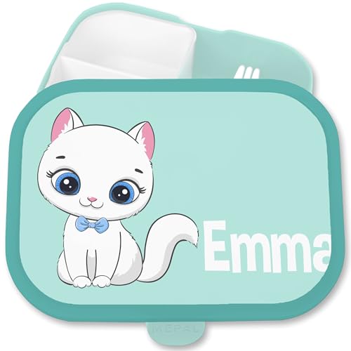 Brotdose Kinder Campus für Mepal - Katze süß Katzen Cat Cats - 750 ml - Türkis - personalisierte lunchbox katzenmotiv katzenmotive brotbox schuldose mädchen katzenliebhaber jausenbox von Geschenk mit Namen personalisiert by Shirtracer