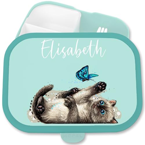 Kinder Campus für Mepal - Katzen - Verspielte Süße Katze Brotdose Cat I - 750 ml - Türkis - fächern name lunchbox cats katzenmotiv personalisierte brotbox butterbrotdose schuldose mädchen von Geschenk mit Namen personalisiert by Shirtracer