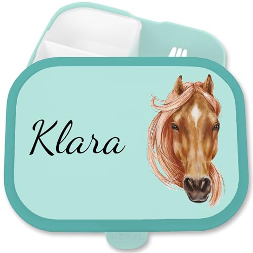 Kinder Campus für Mepal - Pferde - Brotdose Pferdekopf Jausenbox Pferdemädchen Vesperbox Reiten I Pferd - 750 ml - Türkis - 1. klasse geschenke brotzeitbox schule mädchen horse braunen brotbox von Geschenk mit Namen personalisiert by Shirtracer