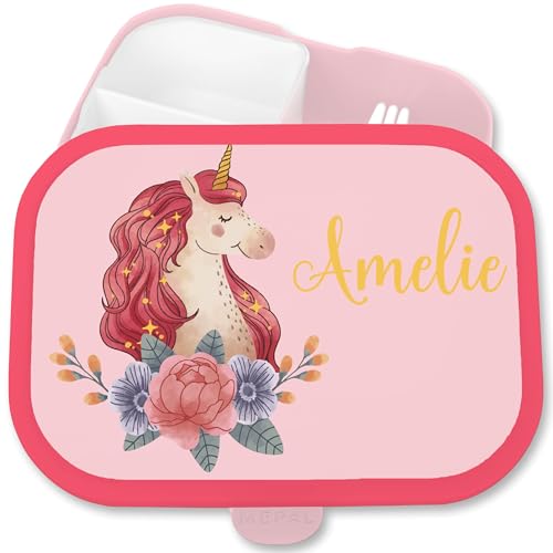 Brotdose Kinder Campus für Mepal - Einhörner - Brotbox Einhorn Lunchbox Unicorn Vesperbox Fabelwesen I - 750 ml - Rosa - einschulung geschenke mädchen kinderbrotdosen kindergarten einhörnern von Geschenk mit Namen personalisiert by Shirtracer