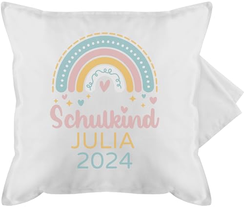 Kissenbezug - Einschulung Kissen - Schulkind 2024 Regenbogen - 50 x 50 cm - Weiß - schuleinführung Name personalisierte Schulanfang Schulstart 2023 schuleingang mädchen erstklässler ich Bin EIN von Geschenk mit Namen personalisiert by Shirtracer