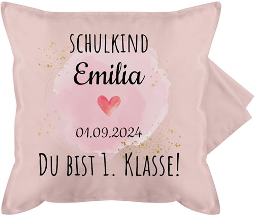 Kissenbezug - Einschulung Kissen - Schulkind - Du bist erste Klasse - 50 x 50 cm - Hellrosa - personalisierte Schulanfang schulanfänger ich Bin 1.klasse gurli mädchen für Schule 1 erster Schultag von Geschenk mit Namen personalisiert by Shirtracer