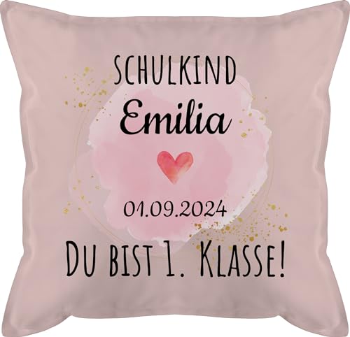 Kissen 50x50 - Einschulung - Schulkind - Du bist erste Klasse - 50 x 50 cm - Hellrosa - personalisierte zur Schulanfang erstklaessler zierkissen Geschenke für Jungen personalisiertes 1. Schultag von Geschenk mit Namen personalisiert by Shirtracer