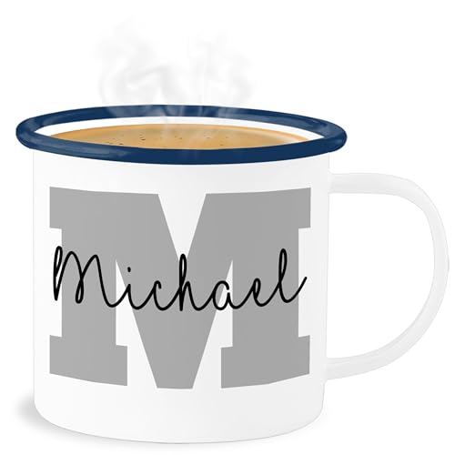 Emaille Becher Blechbecher - Anfangsbuchstabe Tasse - Anfangsbuchstaben Name I Persönliches Geschenk Personalisiert mit Namen bedrucken I Initialen I Custom Buchstabe I Wunschname - 300 ml - Weiß von Geschenk mit Namen personalisiert by Shirtracer