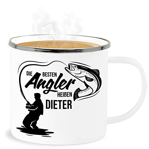 Emaille Becher Blechbecher - Besten Angler - Vatertagsgeschenk Angeln Angelzubehör personalisiert mit Namen Angelgeschenkideen Geschenke für Angler Angel Geschenk für Männer Fischer - 300 ml von Geschenk mit Namen personalisiert by Shirtracer