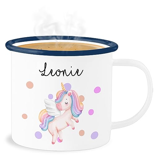 Emaille Becher Blechbecher - Süßes Einhorn Sweet Unicorn - 300 ml - Weiß Blau - einhörner tasse personalisierte kinder und eigenem name einem motiv geschenke mädchen personalisiertes von Geschenk mit Namen personalisiert by Shirtracer