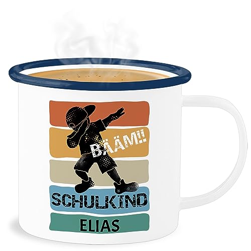 Emaille Becher Blechbecher - Einschulung Schulanfang Tasse - BÄÄM Schulkind - 300 ml - Weiß Blau - schuleinführung schule 1 schultag bääm 1.schultag junge schuleingang ich bin erstklässler von Geschenk mit Namen personalisiert by Shirtracer