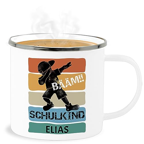 Emaille Becher Blechbecher - Einschulung Schulanfang Tasse - BÄÄM Schulkind - 300 ml - Weiß Silber - schul bäàm schuleinführung schule bääm personalisierte schulkinder name einschulungs baam von Geschenk mit Namen personalisiert by Shirtracer