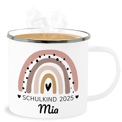 Emaille Becher Blechbecher - Einschulung Schulanfang Tasse - Regenbogen Schulkind 2025-300 ml - Weiß Silber - 2023 schulanfänger 2024 tassen namenstasse einschulung-schulkind name blech Emaille Becher Blechbecher - Einschulung Schulanfang Tasse - Regenbogen Schulkind 2025-300 ml - Weiß Silber - 2023 schulanfänger 2024 tassen namenstasse einschulung-schulkind name blech von Geschenk mit Namen personalisiert by Shirtracer