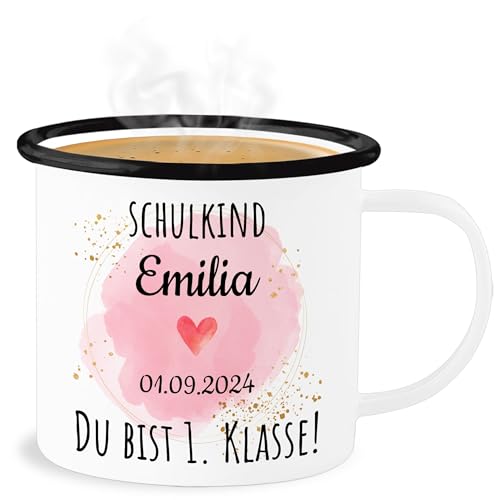 Emaille Becher Blechbecher - Einschulung Schulanfang Tasse - Schulkind - Du bist erste Klasse - 300 ml - Weiß Schwarz - 1. 2023 schulanfänger 1.klasse tassen einschulungsdatum namenstasse von Geschenk mit Namen personalisiert by Shirtracer