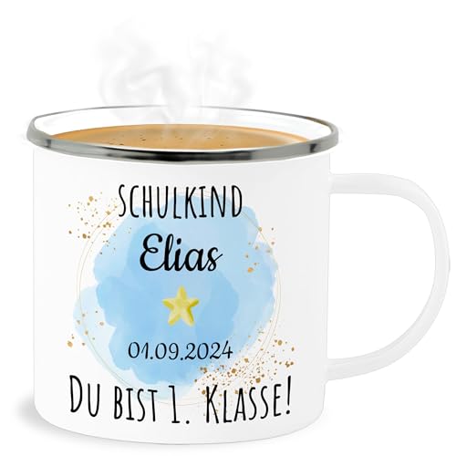 Emaille Becher Blechbecher - Einschulung Schulanfang Tasse - Schulkind - Du bist erste Klasse - 300 ml - Weiß Silber - schulkinder 1. schuleinführung einschulung-schulkind name personalisierte von Geschenk mit Namen personalisiert by Shirtracer