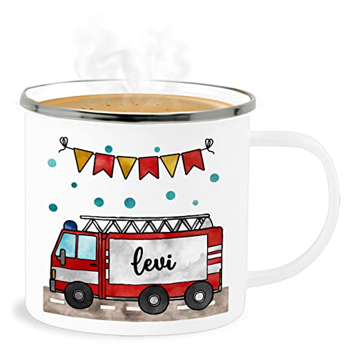 Emaille Becher Blechbecher - Feuerwehr - Feuerwehrauto - Geschenk - 300 ml - Weiß Silber - tasse kinder feuerwehrfrau name personalisierte geschenke und personalisierter personalisiertes kind von Geschenk mit Namen personalisiert by Shirtracer