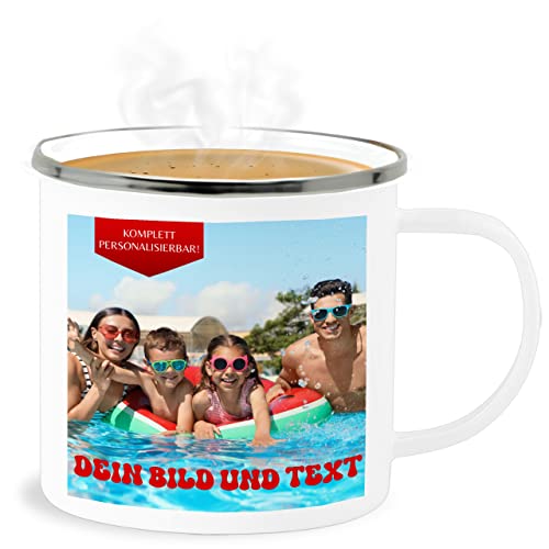 Emaille Becher Blechbecher - Bild - Eigenem Foto - 300 ml - Weiß Silber - bedrucken selbst gestalten tassen fototasse personalisierte tasse und text name kinderbecher unkaputtbar bilder anfertigen von Geschenk mit Namen personalisiert by Shirtracer