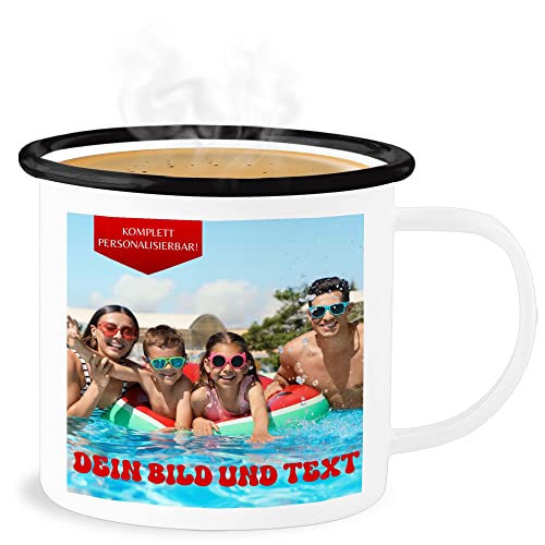 Emaille Becher Blechbecher - Bild - Eigenem Foto - 300 ml - Weiß Schwarz - selbst gestalten tassen bedrucken personalisierte tasse fototasse name und text bilder anfertigen personalisierter druck von Geschenk mit Namen personalisiert by Shirtracer