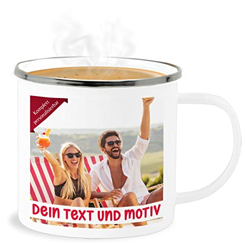 Emaille Becher Blechbecher - Bild - Eigenem Foto Geschenk - 300 ml - Weiß Silber - selbst gestalten tasse tassen bedrucken personalisierte fototasse personalisiertes und text name anfertigen bilder von Geschenk mit Namen personalisiert by Shirtracer