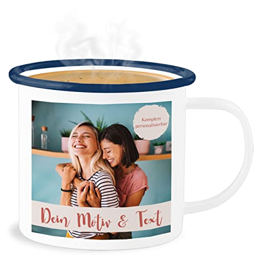 Emaille Becher Blechbecher - eigenem - Foto Bild - 300 ml - Weiß Blau - selber bedrucken und text tasse fototasse name textfeld anfertigen gestalten druck bilder emaille+tasse+druck von Geschenk mit Namen personalisiert by Shirtracer