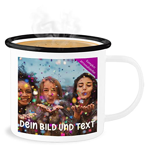 Emaille Becher Blechbecher - Foto eigenem Bild - Fotogeschenk - 300 ml - Weiß Schwarz - fototasse selbst drucken beschriften tasse tassen bedrucken selber gestalten muttertagsgeschenke und text von Geschenk mit Namen personalisiert by Shirtracer