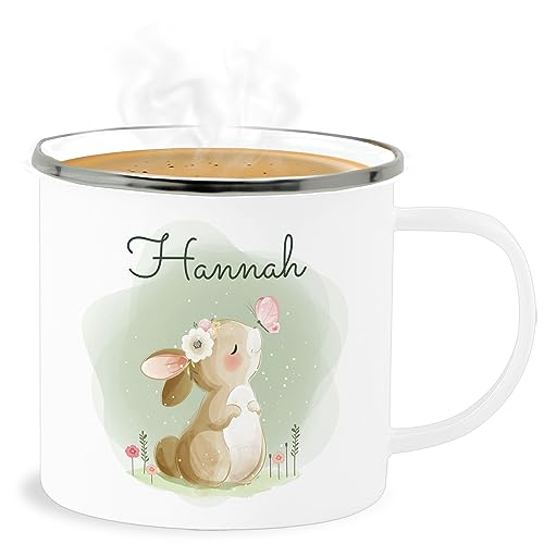 Emaille Becher Blechbecher - Süßer Hase Bunny Rabbit Hasen Kaninchen - 300 ml - Weiß Silber - häschen langohr name osterhase für hasenliebhaber hasenmotiv ostern personalisierte geschenke von Geschenk mit Namen personalisiert by Shirtracer