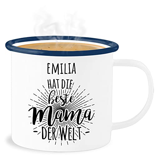 Emaille Becher Blechbecher - Beste Mama der Welt - 300 ml - Weiß Blau - mutti mom tasse personalisierte geschenke ist die von Geschenk mit Namen personalisiert by Shirtracer