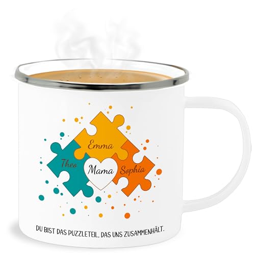 Emaille Becher Blechbecher - Muttertag - Geschenk für Mama von 3 Kindern I Mama Muttertagsgeschenk von drei Geschwistern I Geschenk von 3 Töchtern für Mutter I Geschenk Mama von drei Söhnen I von Geschenk mit Namen personalisiert by Shirtracer