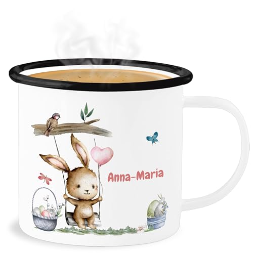 Emaille Becher Blechbecher - Ostergeschenke - Hase Süß Kinder - 300 ml - Weiß Schwarz - ostern hasen oster kaninchen osterhasen osterhase easter hasenmotiv osterngeschenke name ostegeschenk von Geschenk mit Namen personalisiert by Shirtracer