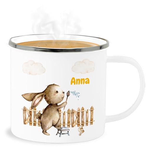 Emaille Becher Blechbecher - Ostergeschenke - Süßer Hase Kinder - 300 ml - Weiß Silber - zu ostern personalisierte oster geschenke osterhase hasen ostegeschenk osterhasen easter gifts von Geschenk mit Namen personalisiert by Shirtracer