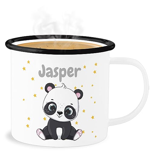 Emaille Becher Blechbecher - Süßer Panda Pandabär Pandabären - 300 ml - Weiß Schwarz - name bär personalisierte personalisierter von Geschenk mit Namen personalisiert by Shirtracer